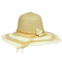 Straw Wide Brim Hats – 12 PCS 2 Tones w/ Flower - Natural - HT-H2270NT